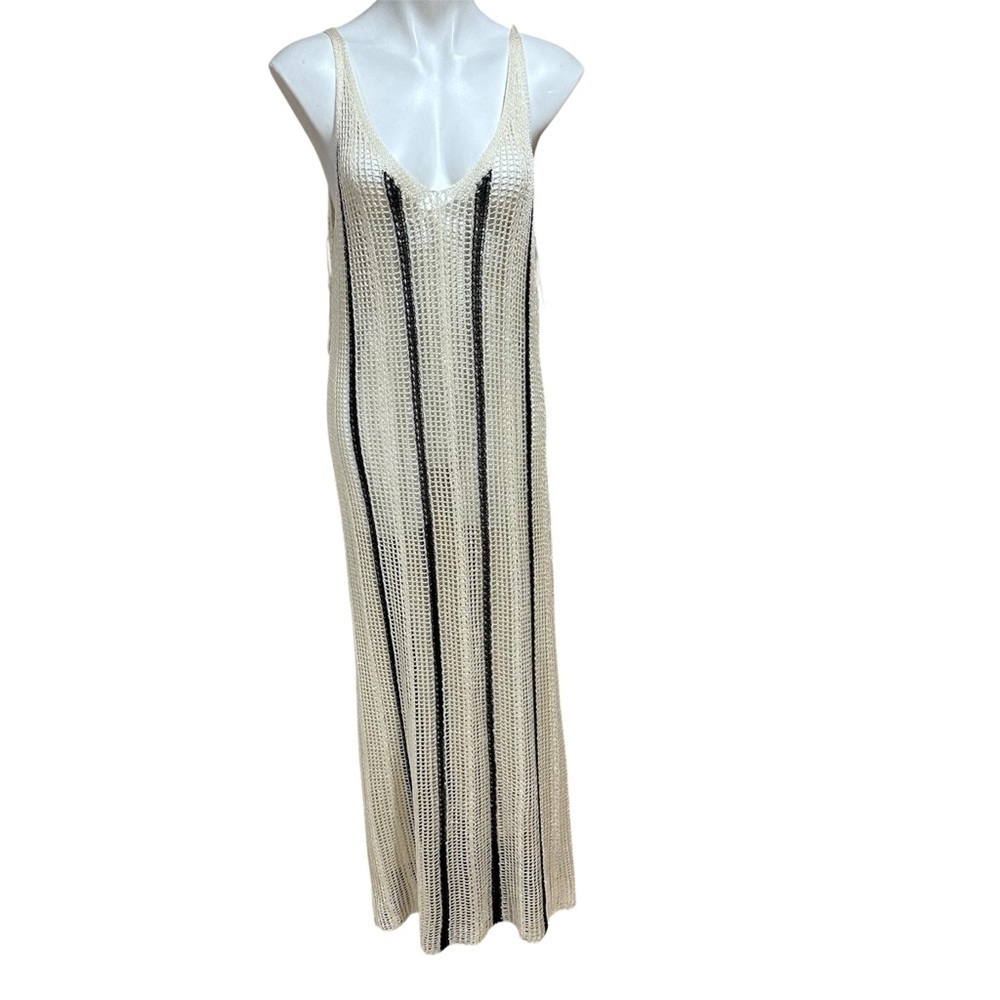 Elegant Cream and Black Striped Maxi Dress